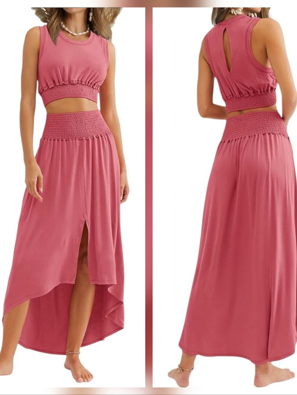 Free People Beach Morningside Two Piece High Low Skirt Set Boho Coastal Size XL